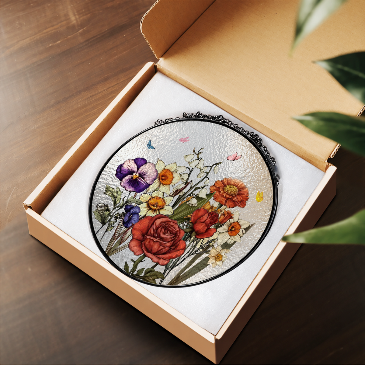 Colorful Wildflower Bouquet in Meadow stained glass suncatcher – flat printed artwork design