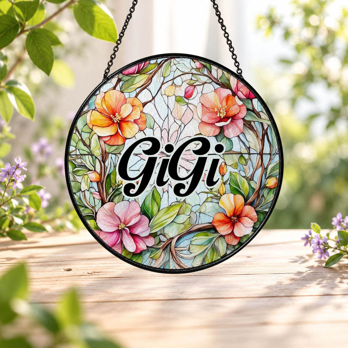 GiGi Floral Name Design stained glass window suncatcher – third gallery view