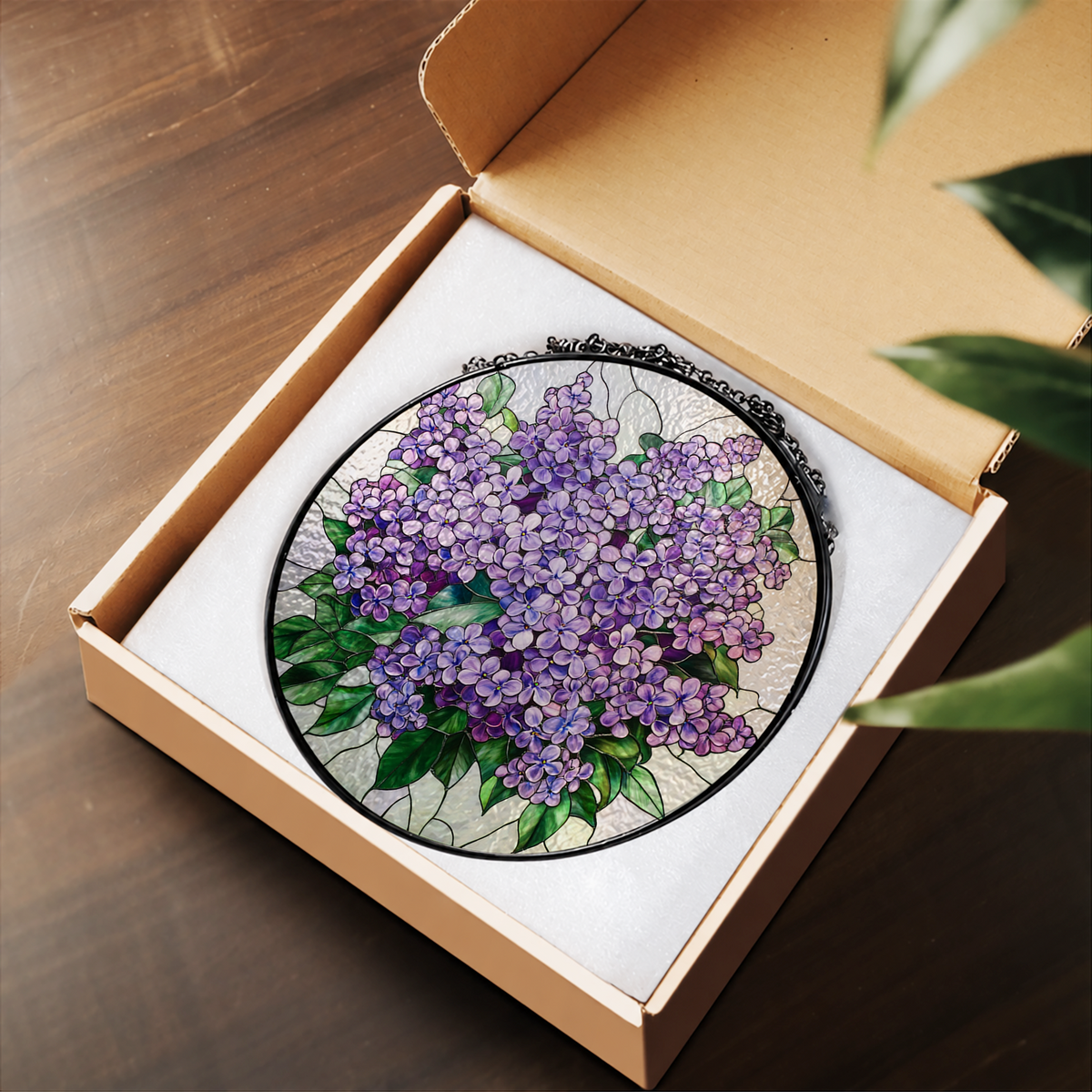 Purple Lilac Flower Bouquet stained glass suncatcher – flat printed artwork design