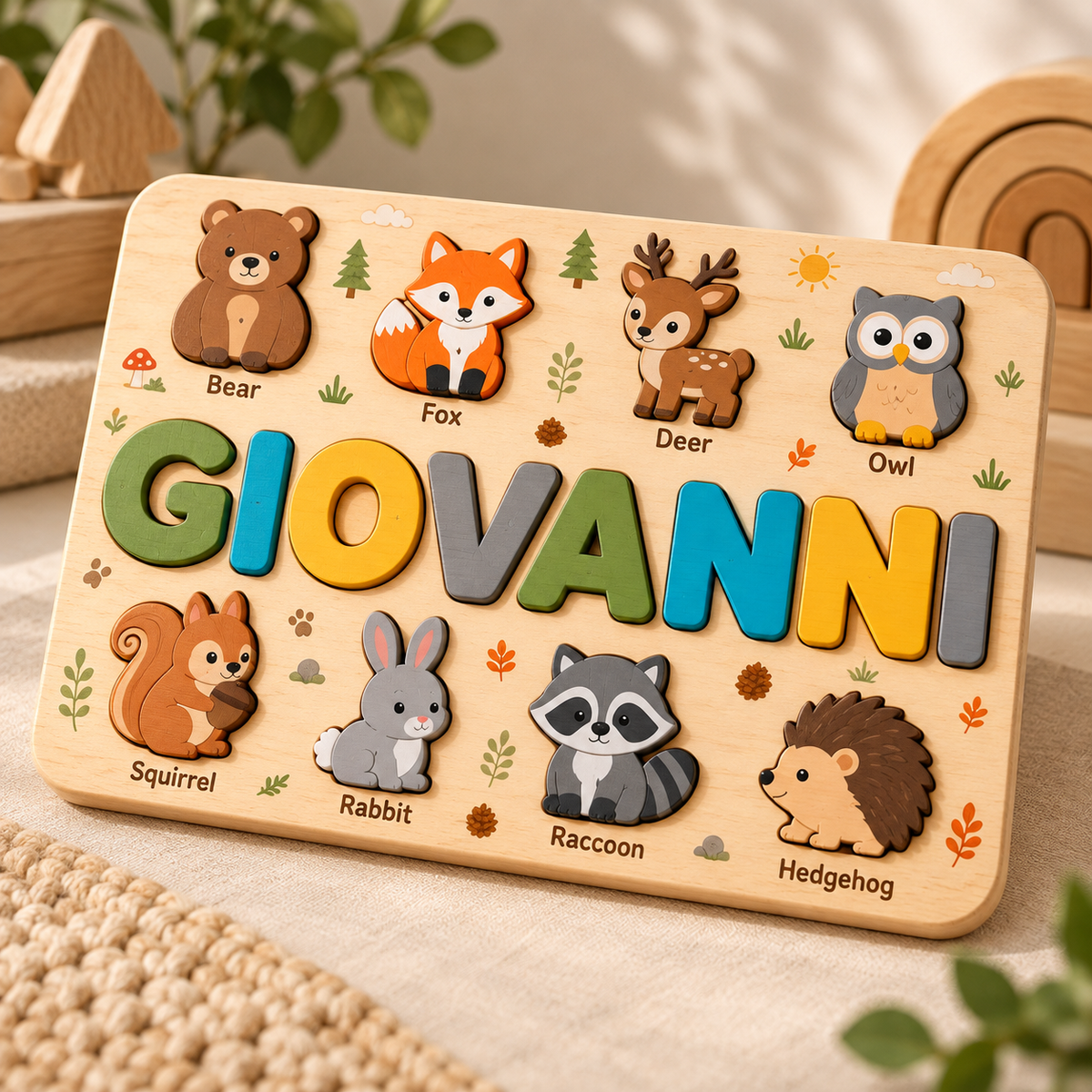 Custom wooden name puzzle, design 015, mockup view 1