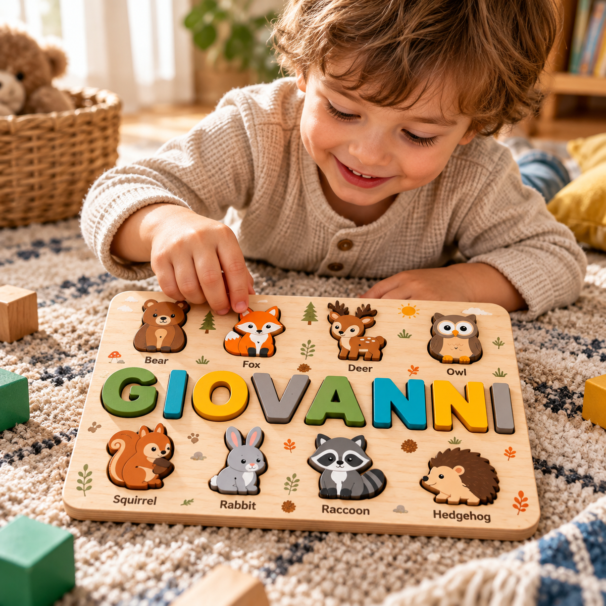 Custom wooden name puzzle, design 015, mockup view 3