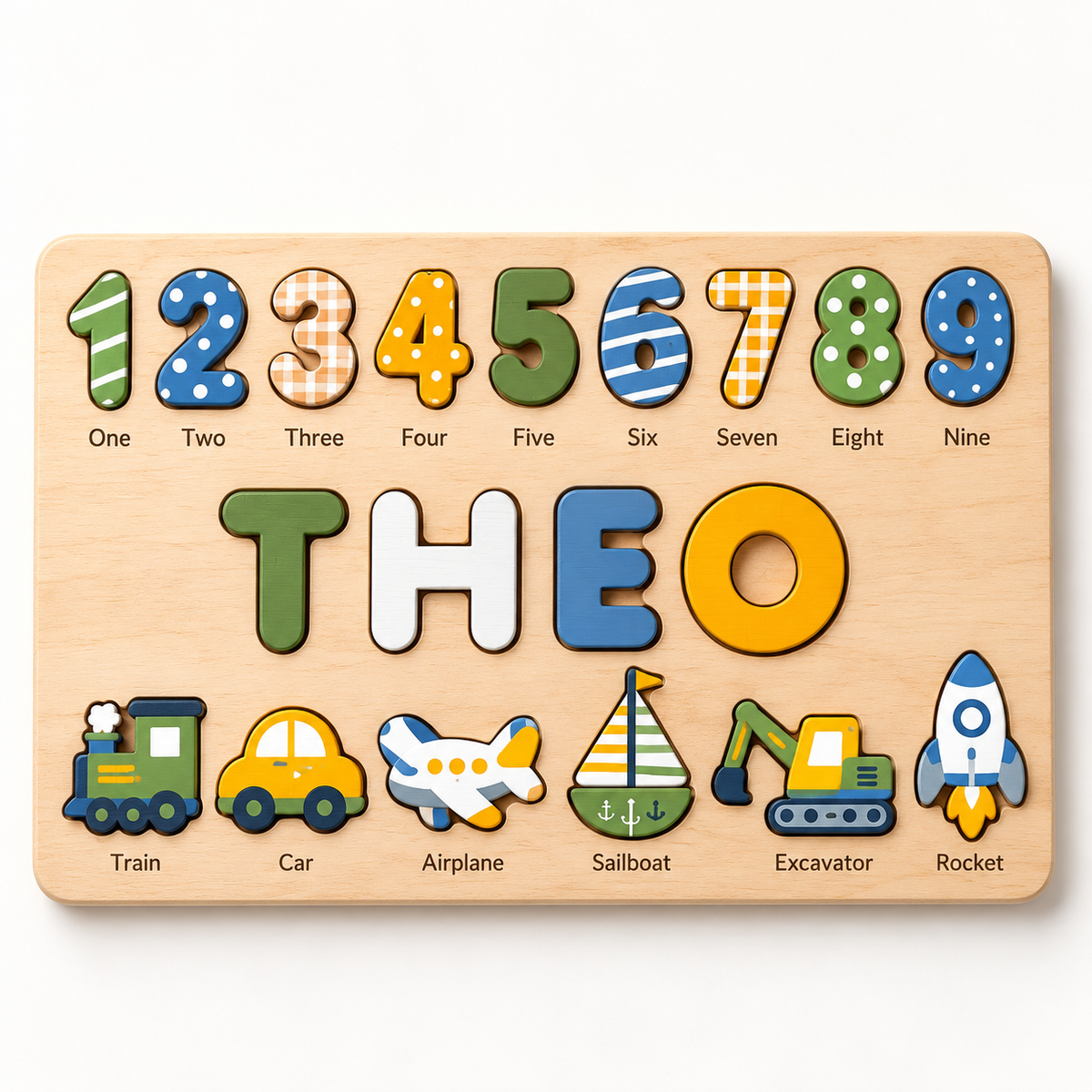 Custom wooden name puzzle, design 002, mockup view 1