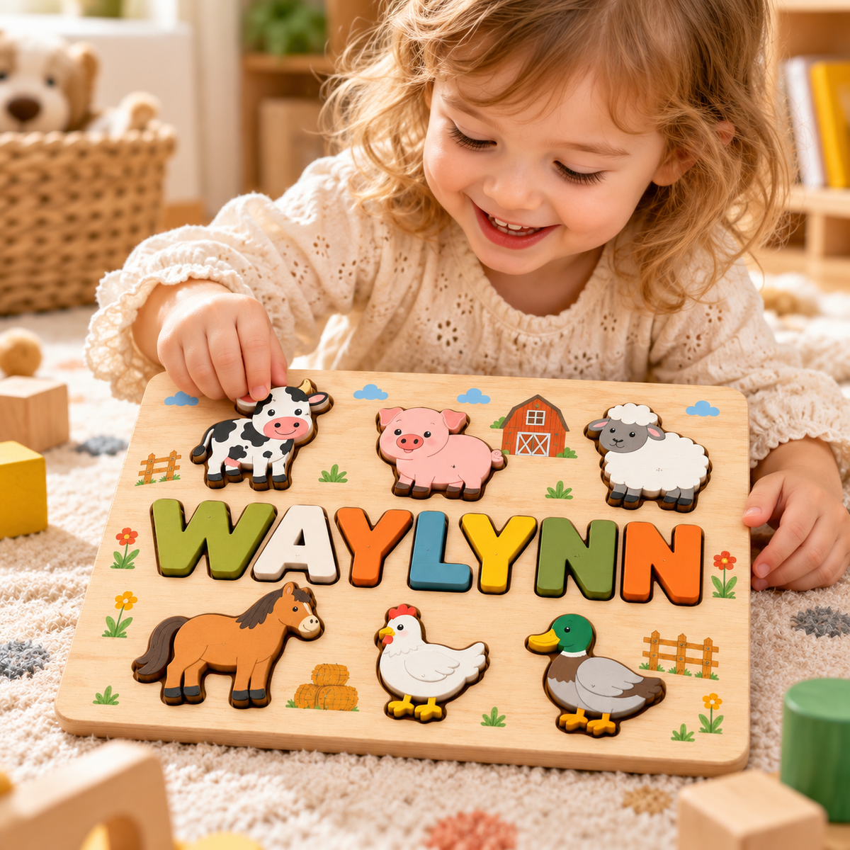 Custom wooden name puzzle, design 020, mockup view 3
