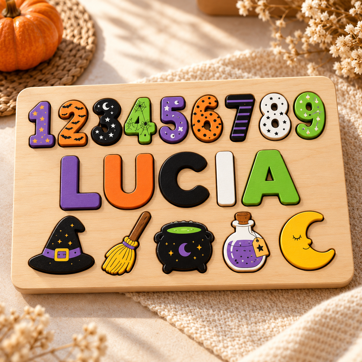 Custom wooden name puzzle, design 025, mockup view 1