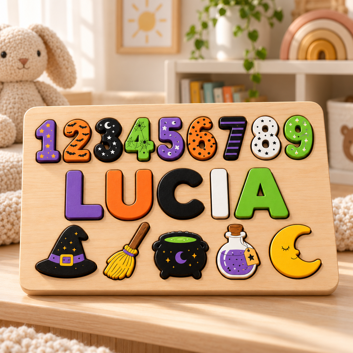 Custom wooden name puzzle, design 025, mockup view 2
