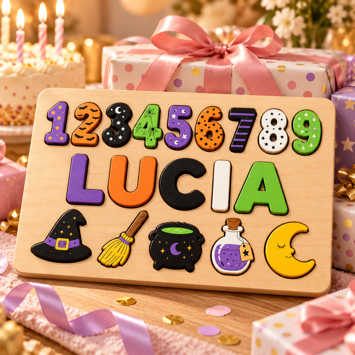 Custom wooden name puzzle, design 025, mockup view 4