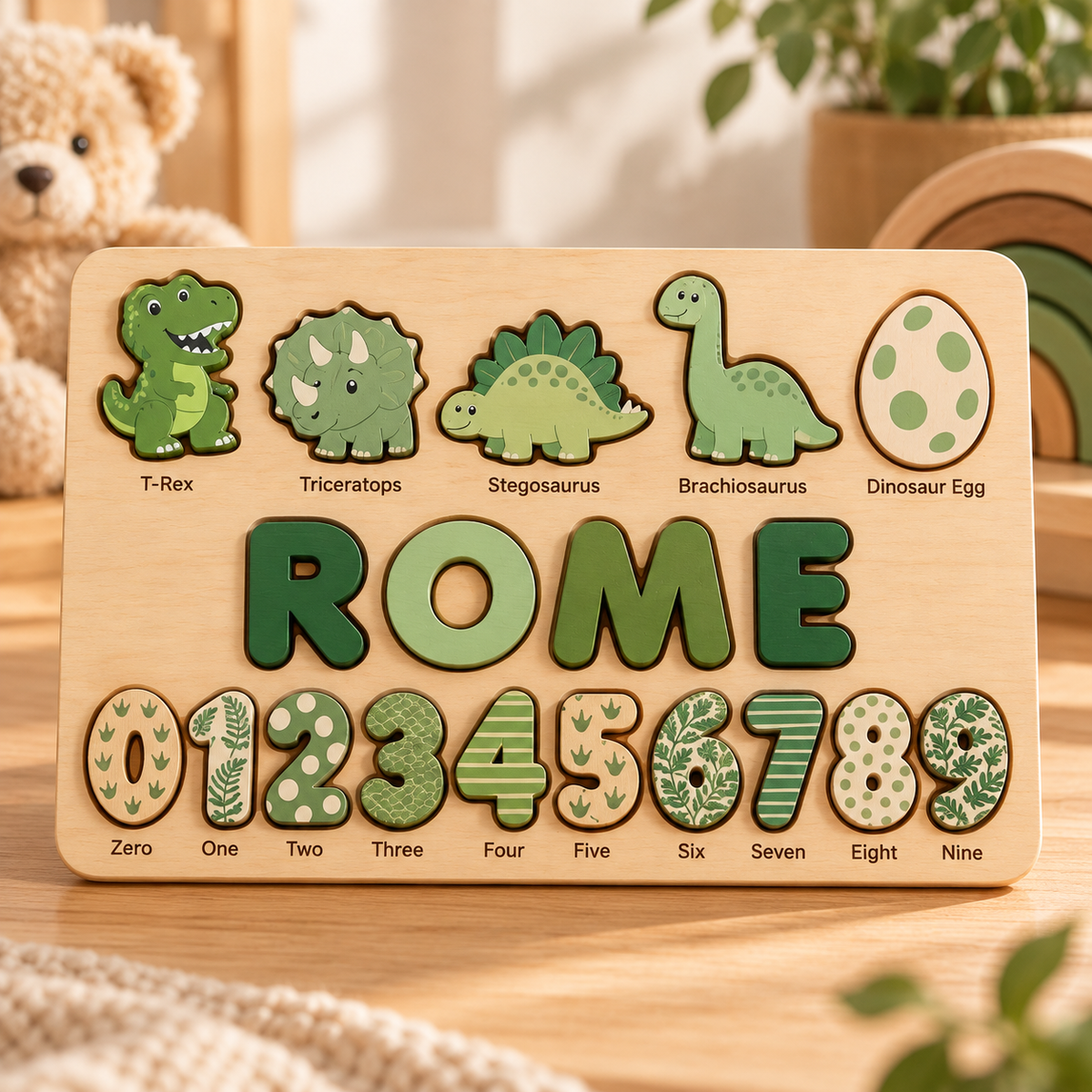 Custom wooden name puzzle, design 028, mockup view 1