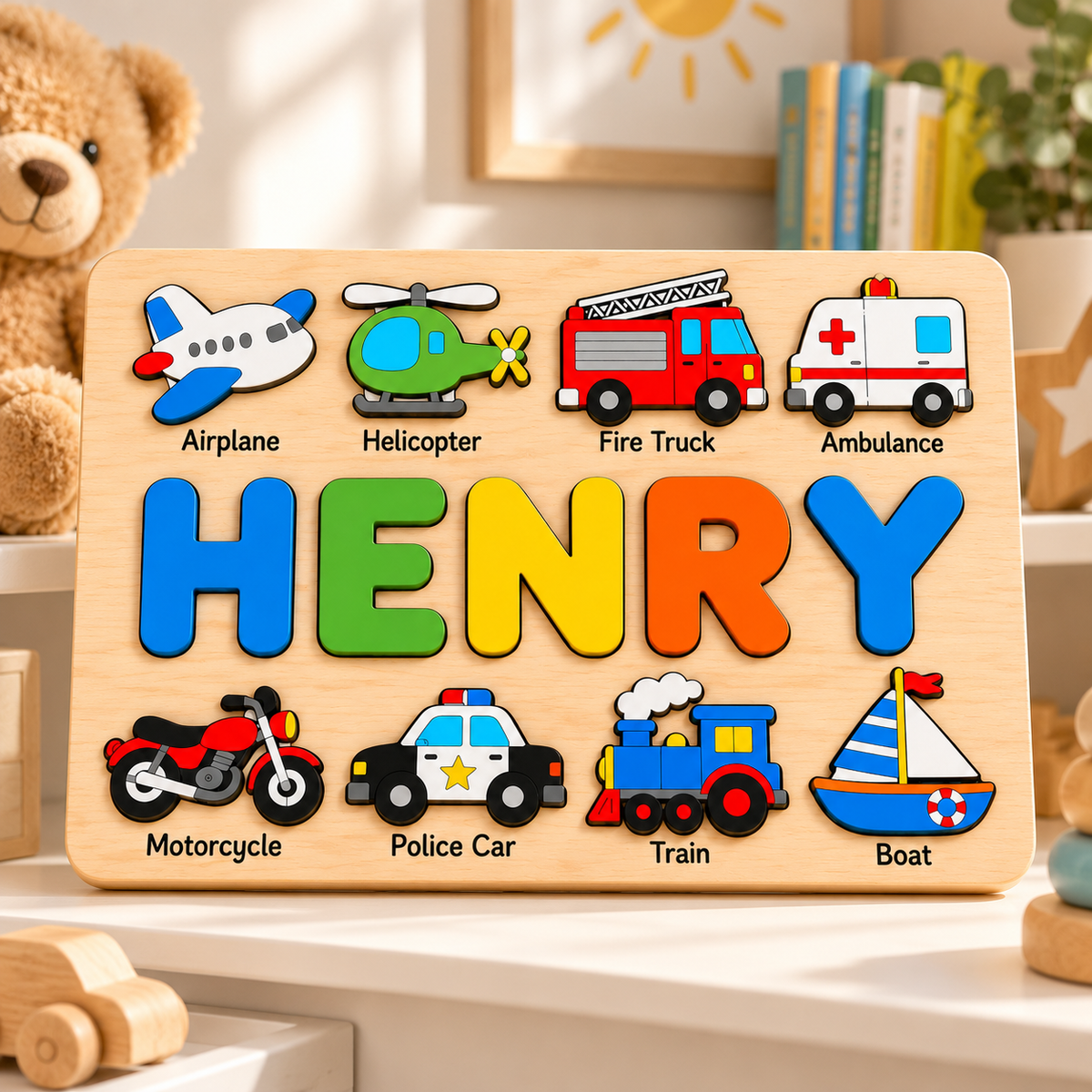 Custom wooden name puzzle, design 032, mockup view 2