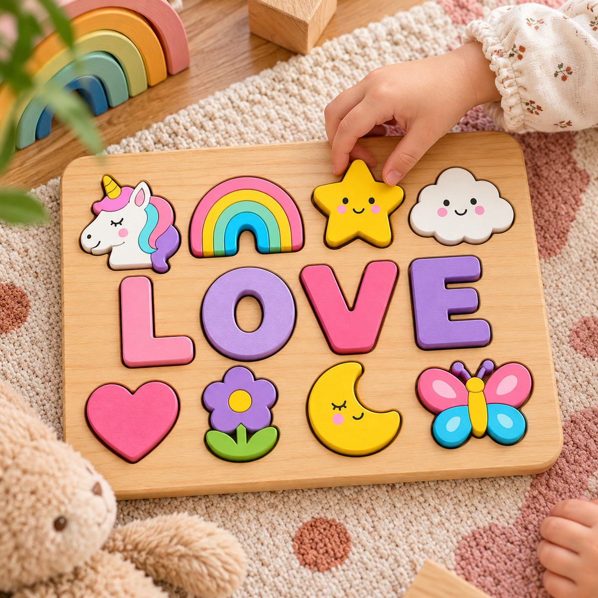 Custom wooden name puzzle, design 036, mockup view 3
