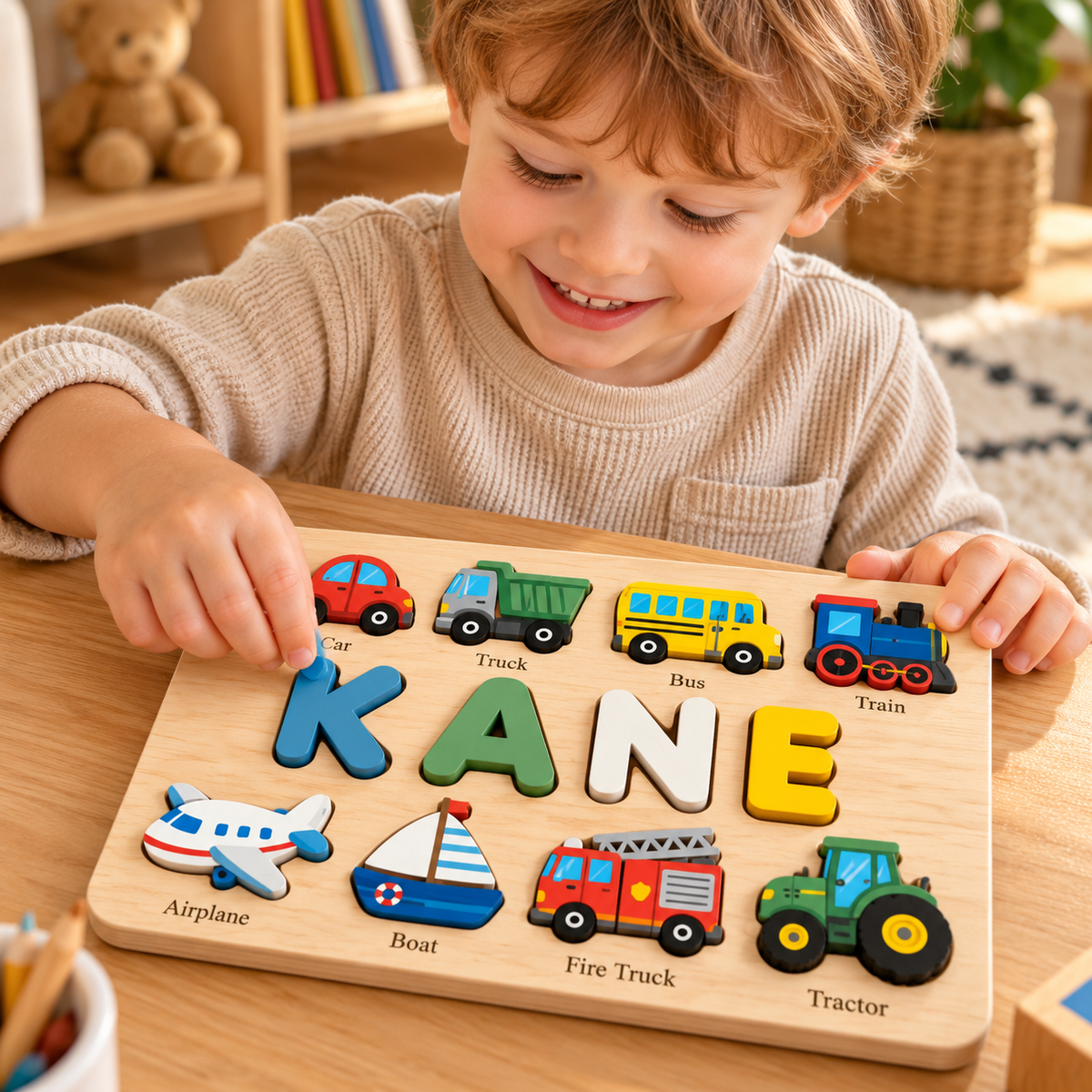 Custom wooden name puzzle, design 045, product mockup 3