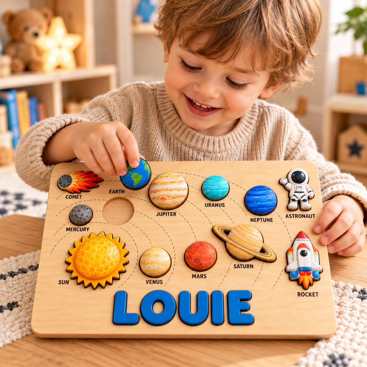 Custom wooden name puzzle, design 048, product mockup 3