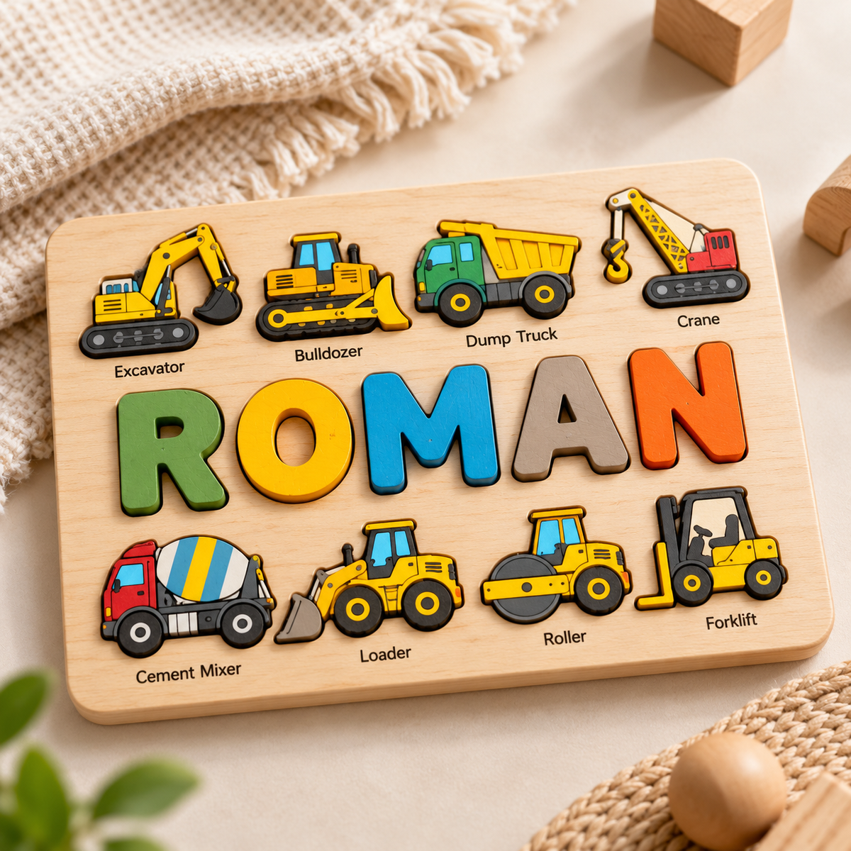 Custom wooden name puzzle, design 007, mockup view 1