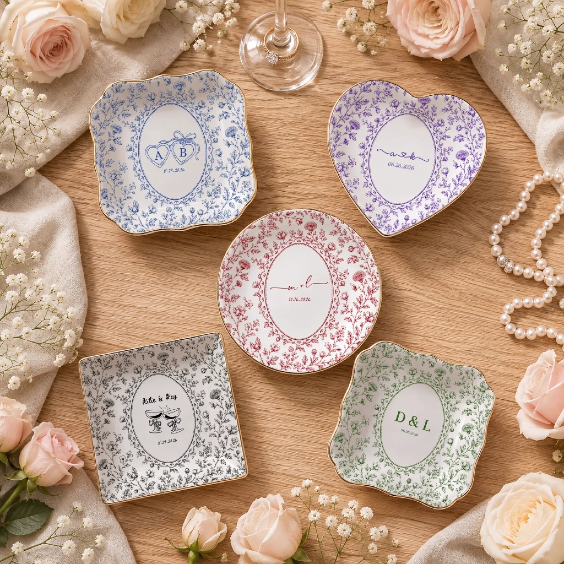 Personalized Couple Jewelry Trays with Custom Names and Date
