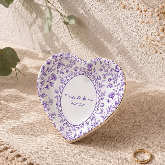 Personalized Heart Jewelry Tray with Couple Names and Special Date