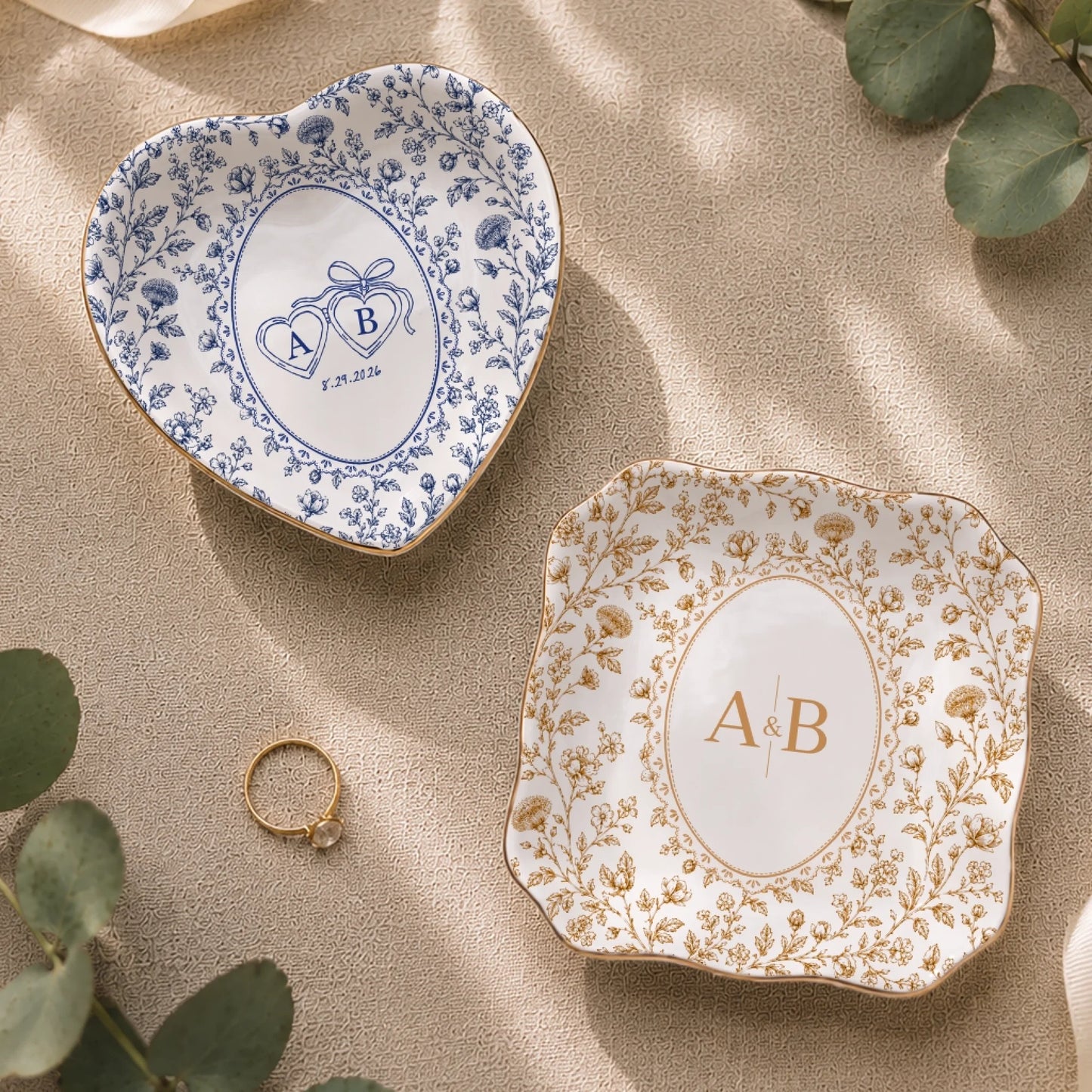Custom Couple Scalloped Jewelry Tray with Names and Date