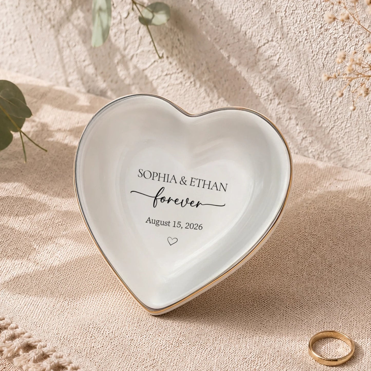 Personalized Heart Ring Dish for Engaged Couple