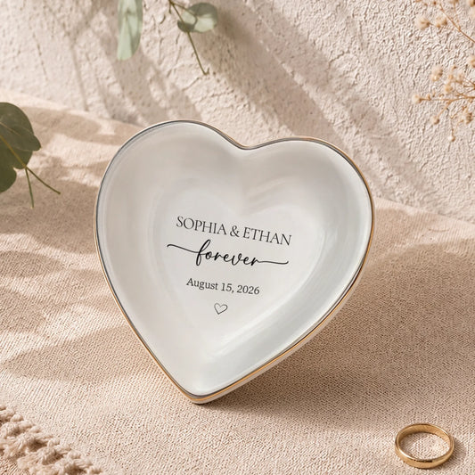 Personalized Heart Ring Dish for Engaged Couple
