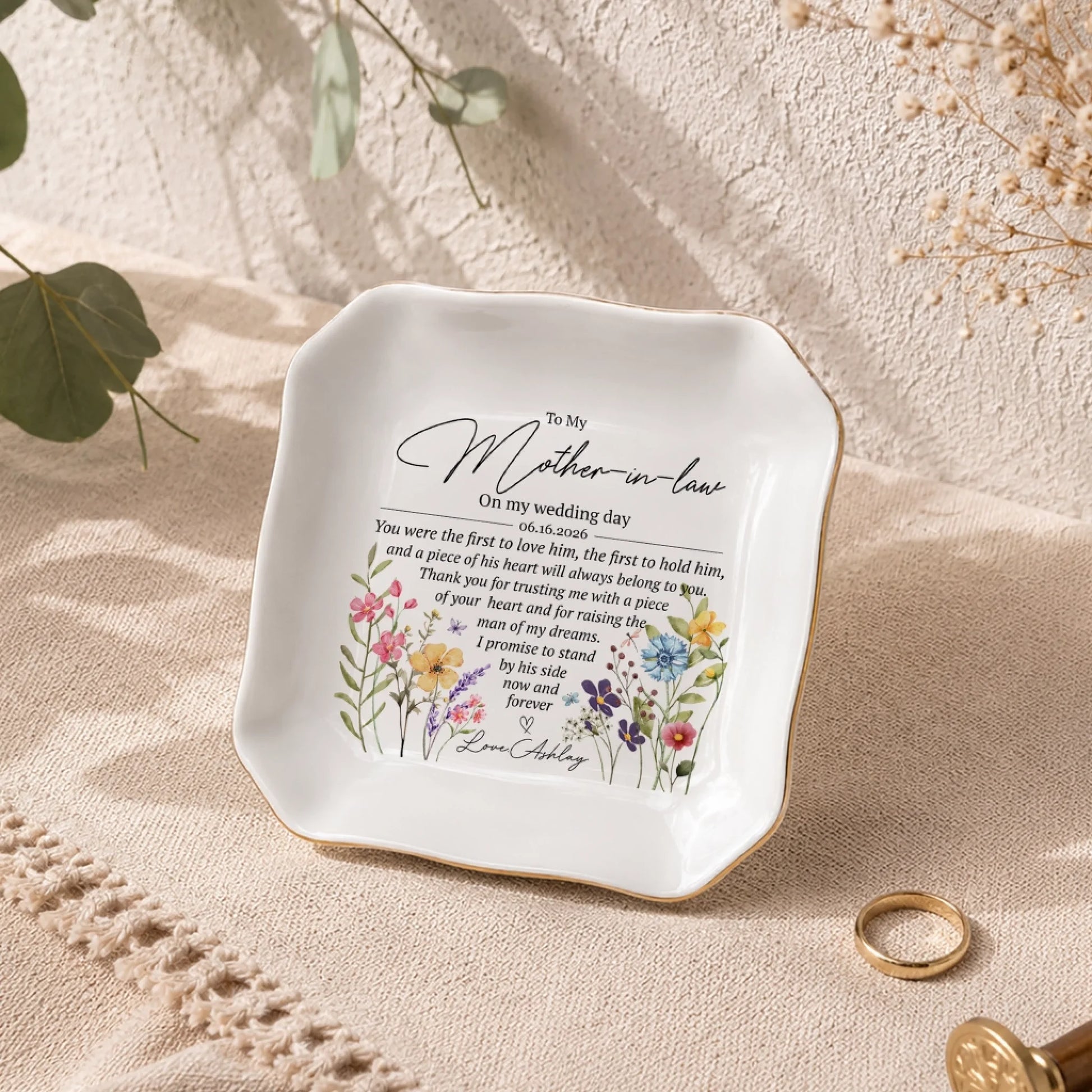 Personalized Mother-in-Law Jewelry Tray – Wedding Day Gift from Bride