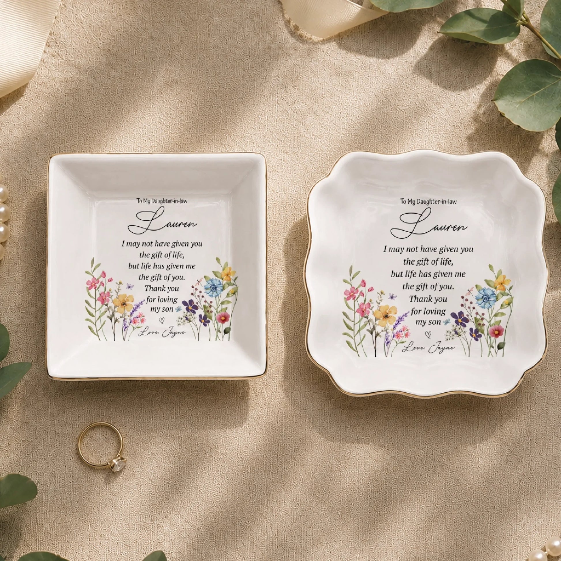 Personalized Daughter-in-Law Jewelry Trays with Custom Name and Message