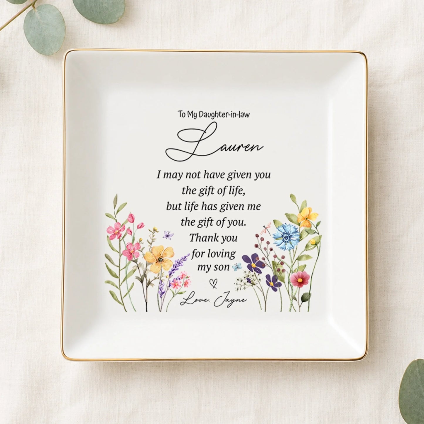 Custom Daughter-in-Law Jewelry Tray with Heartfelt Message