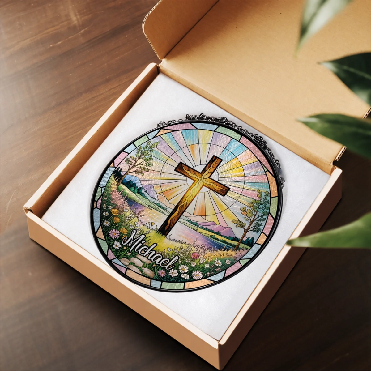 Personalized cross sun catcher for Baptism Confirmation memorial and Christian home decor