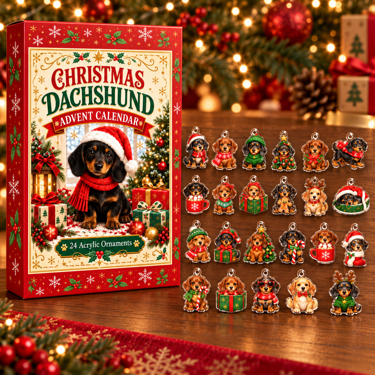 Christmas Dachshund Advent Calendar with 24 charms