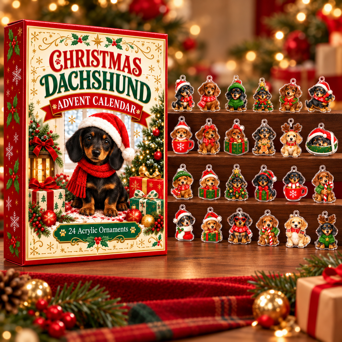 Christmas Dachshund ornaments on Christmas tree