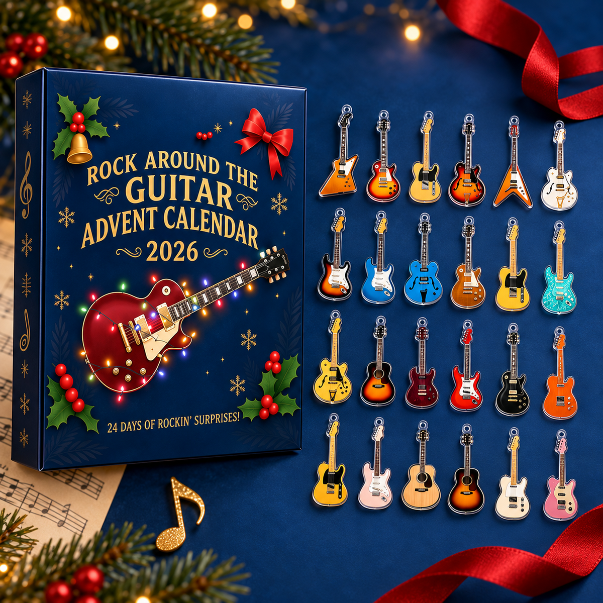 Rock Around the Guitar Advent Calendar with 24 charms
