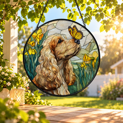 Cocker Spaniel with Yellow Butterfly stained glass window suncatcher – third gallery view