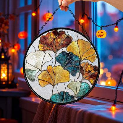 Colorful Pansy Flowers round stained glass window hanging – second gallery view