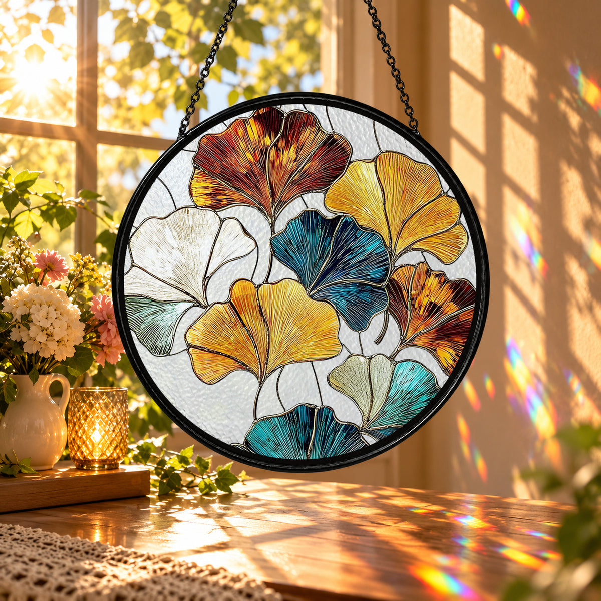 Colorful Pansy Flowers stained glass window suncatcher – third gallery view