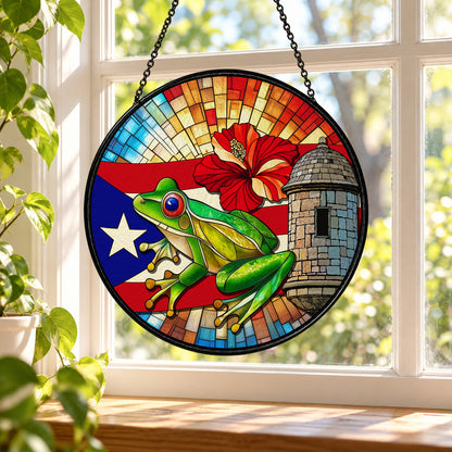 Coqui Frog with Puerto Rico Flag stained glass window suncatcher – third gallery view