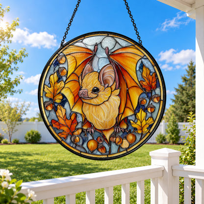 Cute Squirrel with Autumn Leaves stained glass window suncatcher – third gallery view