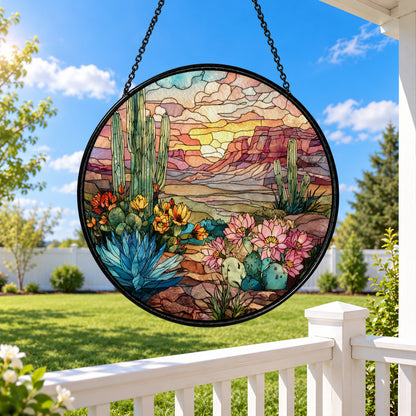 Desert Cactus Garden Sunset stained glass window suncatcher – third gallery view