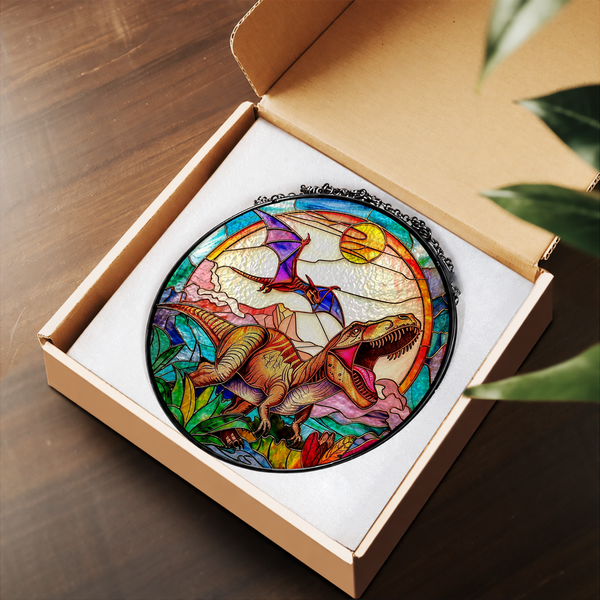 Fox with Butterflies in Wildflower Field stained glass suncatcher – flat printed artwork design