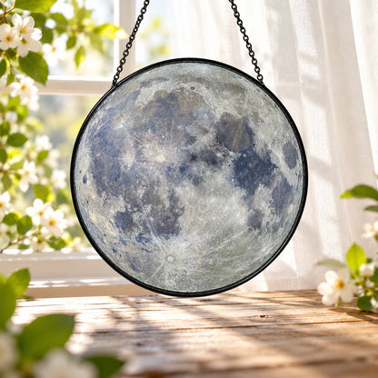 Full Moon with Lunar Craters stained glass window suncatcher – third gallery view