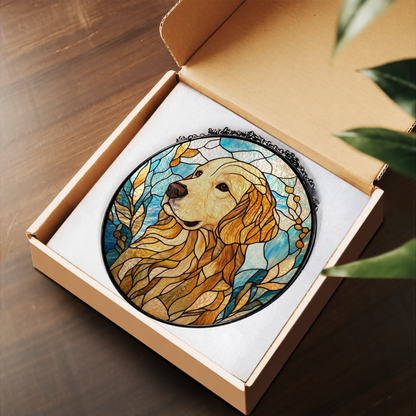 Golden Retriever Portrait with Flowers stained glass suncatcher – flat printed artwork design