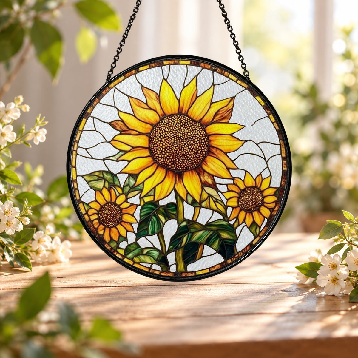 Golden Sunflowers in Bloom stained glass window suncatcher – third gallery view