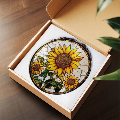 Golden Sunflowers in Bloom stained glass suncatcher – flat printed artwork design