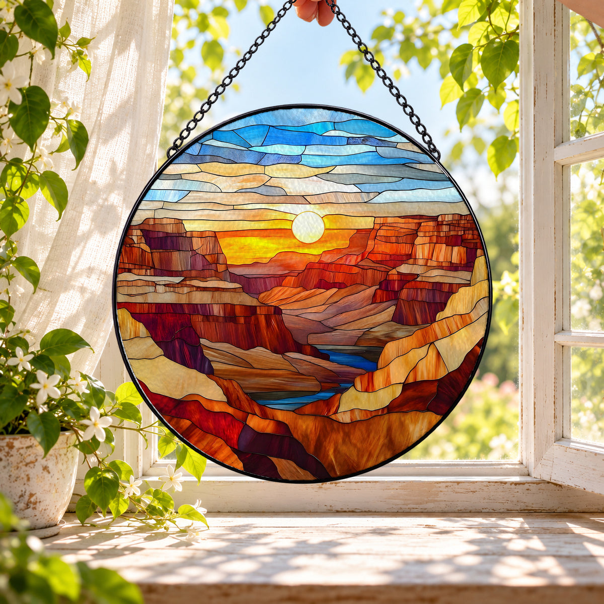 Grand Canyon Desert Sunset stained glass window suncatcher – third gallery view