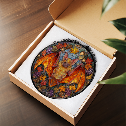 Halloween Bat with Fall Flowers stained glass suncatcher – flat printed artwork design
