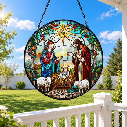 Holy Family Nativity at Christmas stained glass window suncatcher – third gallery view