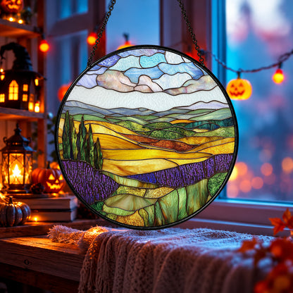 Lavender Fields and Mountain Hills stained glass window suncatcher – third gallery view