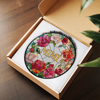 MiMi Floral Roses Name Design stained glass suncatcher – flat printed artwork design