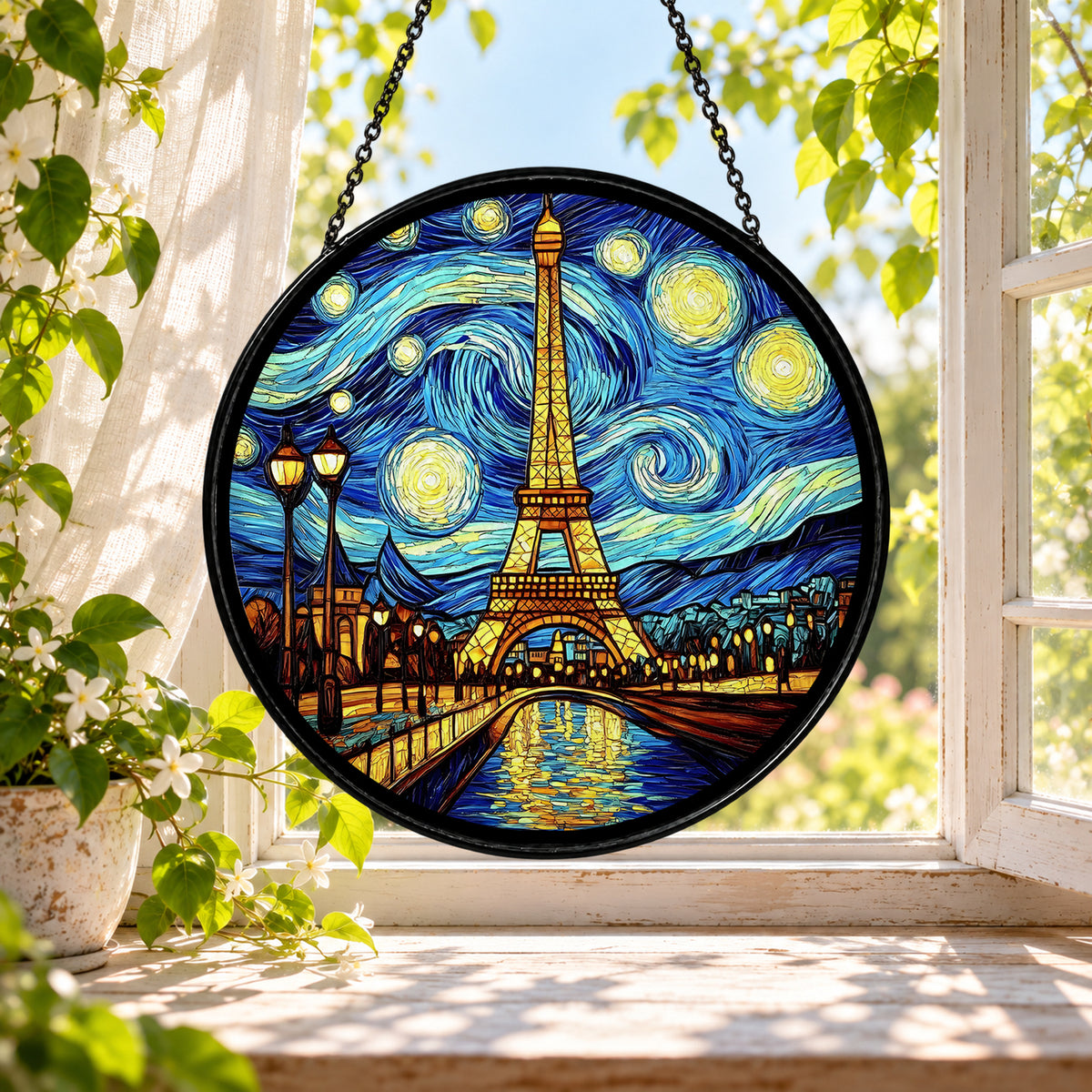 Paris Eiffel Tower Starry Sky stained glass window suncatcher – third gallery view