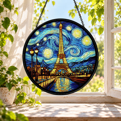 Paris Eiffel Tower Starry Sky stained glass window suncatcher – third gallery view