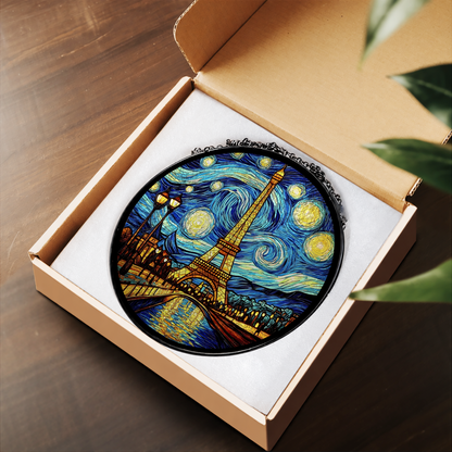 Paris Eiffel Tower Starry Sky stained glass suncatcher – flat printed artwork design