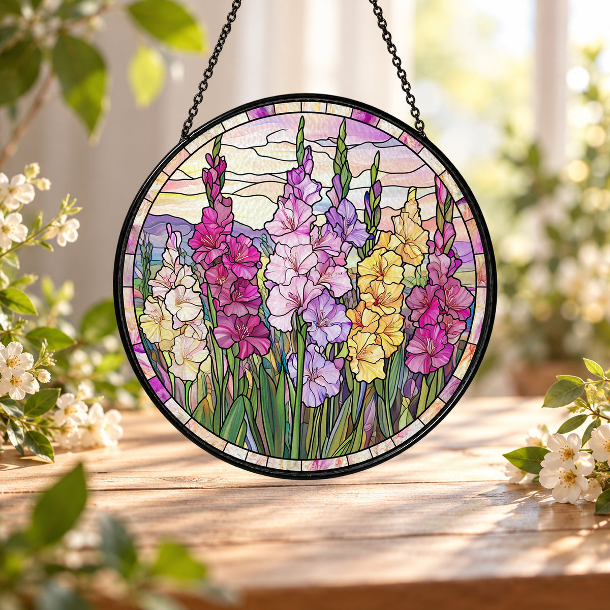 Pastel Snapdragons in Flower Garden stained glass window suncatcher – third gallery view