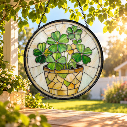 Potted Four Leaf Clover in Basket stained glass window suncatcher – third gallery view