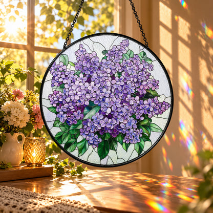 Purple Lilac Flower Bouquet stained glass window suncatcher – third gallery view
